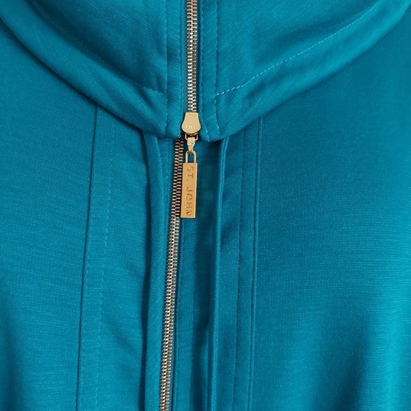 ST.JOHN Turquoise Jersey Zip up  lightweight Jacket cinched waist  Small - Picture 2 of 10